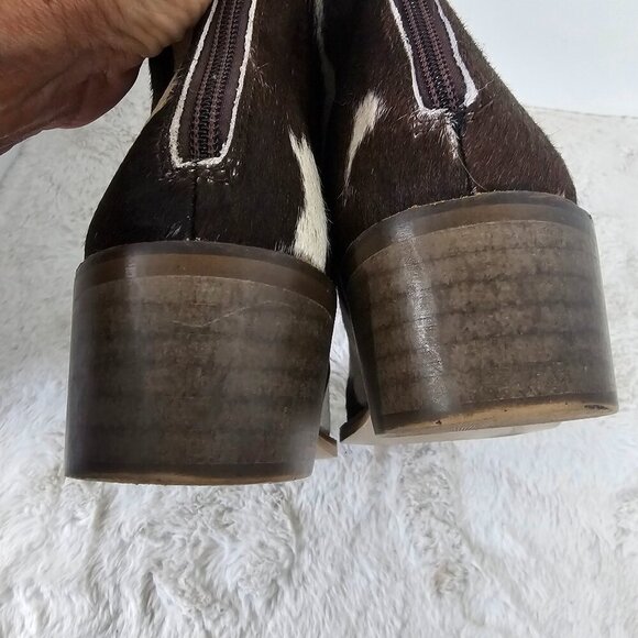 Myra Brown Off White Leather Cow Hide Western Bootie Boho 9 - Picture 10 of 13